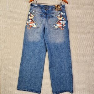 Ed Hardy Loose Fit Jeans Free Birds Mens 28 Buckle Back WEHD8500-2 NWT
